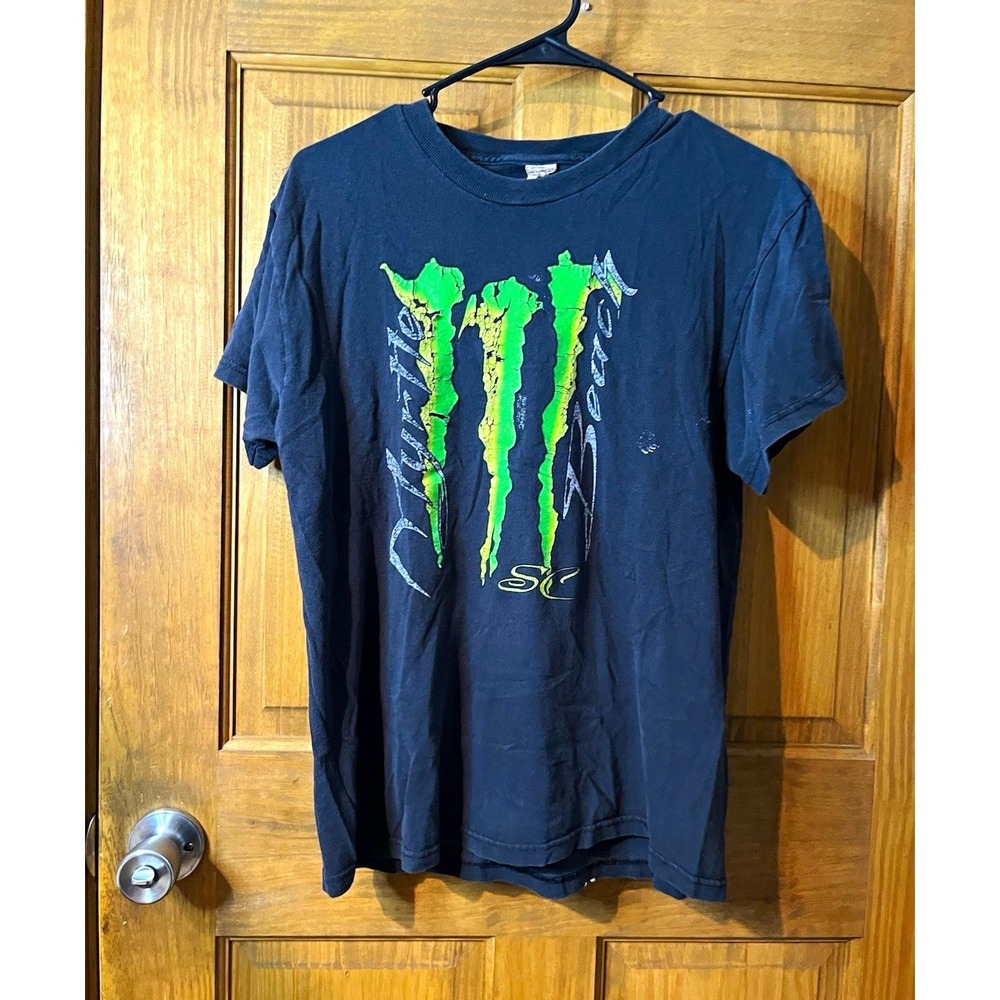 Vintage Y2K Monster Energy Myrtle Beach Graphic T-Shirt Faded Black M